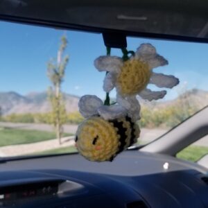 Bee and Flower Rearview Mirror Car Charm
